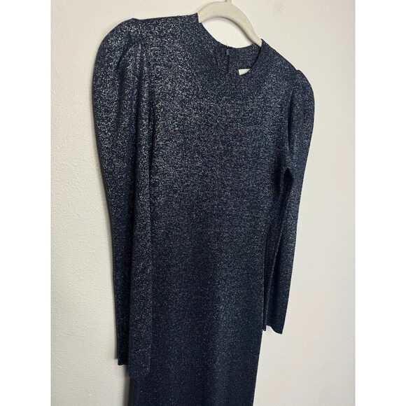 Sachin & Babi Size M Amelie Metallic Knit Dress Navy Blue Puff Sleeve Cocktail - Picture 5 of 12